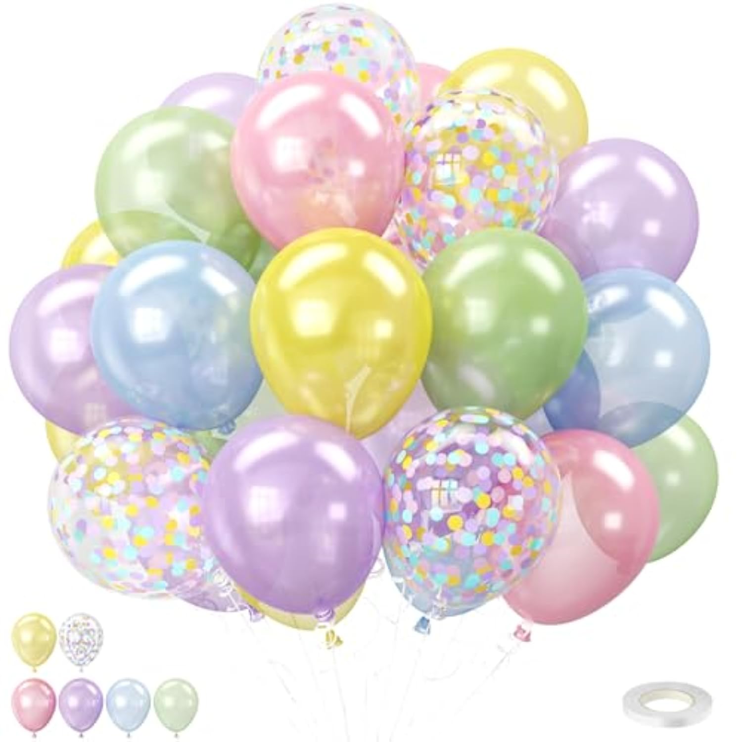 12" Pastel Pearl Balloons Blue, Purple, Green, Pink & Yellow Decor