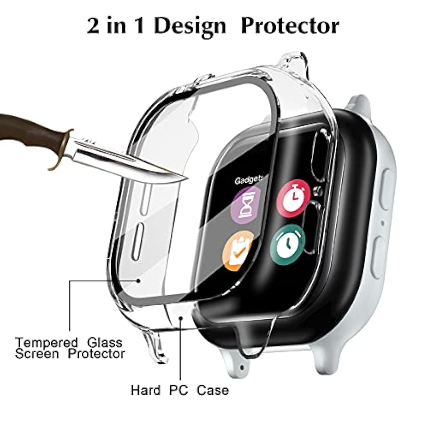 [2 Pack] Case Compatible For Gizmo Watch 2 Screen Protector For Kids?2 Pack?, Hard Pc Overall Protective Case And Tempered Glass Screen Protector For Verizon Gizmo Watch 2,Clear+Clear