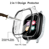 [2 Pack] Case Compatible For Gizmo Watch 2 Screen Protector For Kids?2 Pack?, Hard Pc Overall Protective Case And Tempered Glass Screen Protector For Verizon Gizmo Watch 2,Clear+Clear