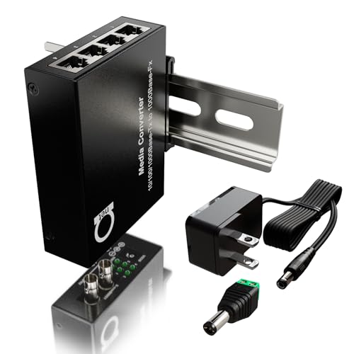 Din Rail St Multimode Fiber Media Converter & Gigabit Ethernet Switch 1X 850Nm Optic + 4X Rj45 10/100/1000Mbps, Compact 26Mm, Usb/Dc/Ac Powered, Ul Certified Psu, Ip40, -40°C~75°C Metal