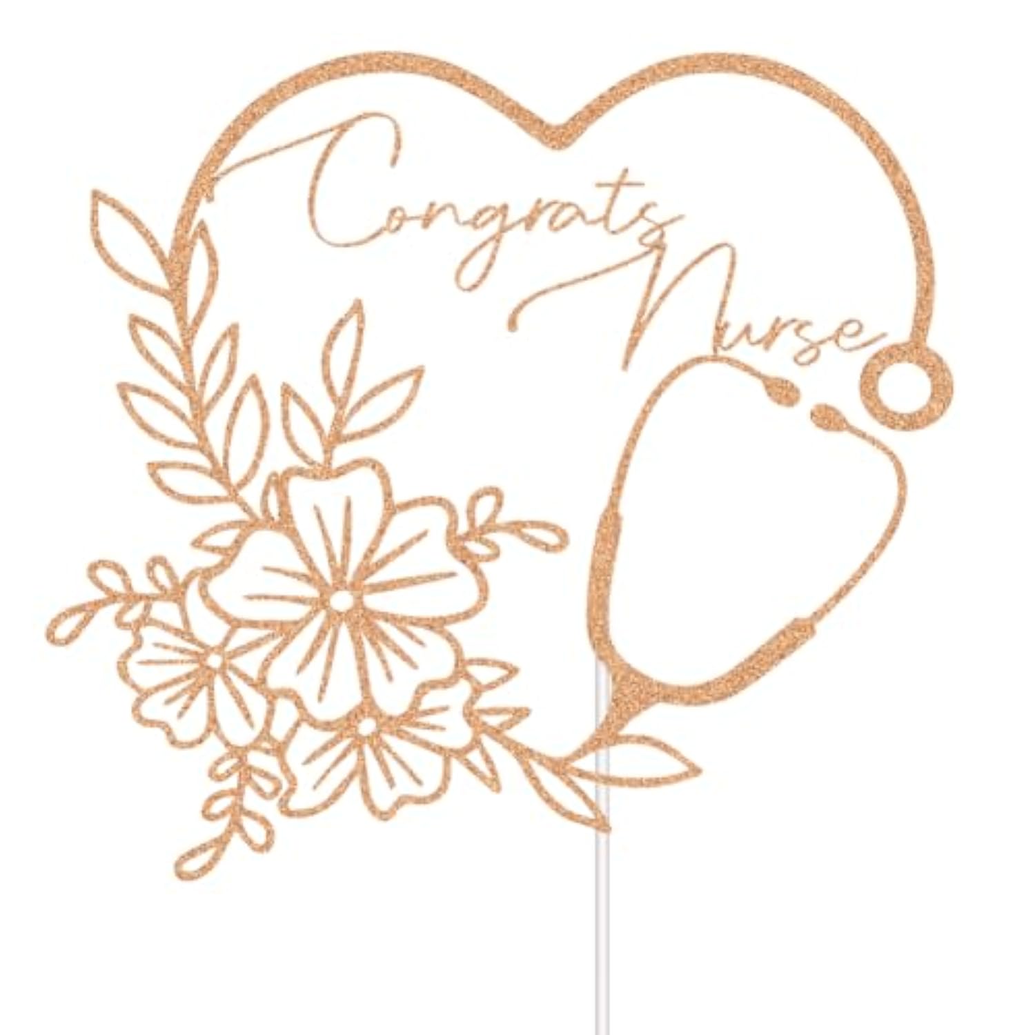 Rose gold “Congrats Nurse” glitter cake topper for BSN/RN graduation party décor