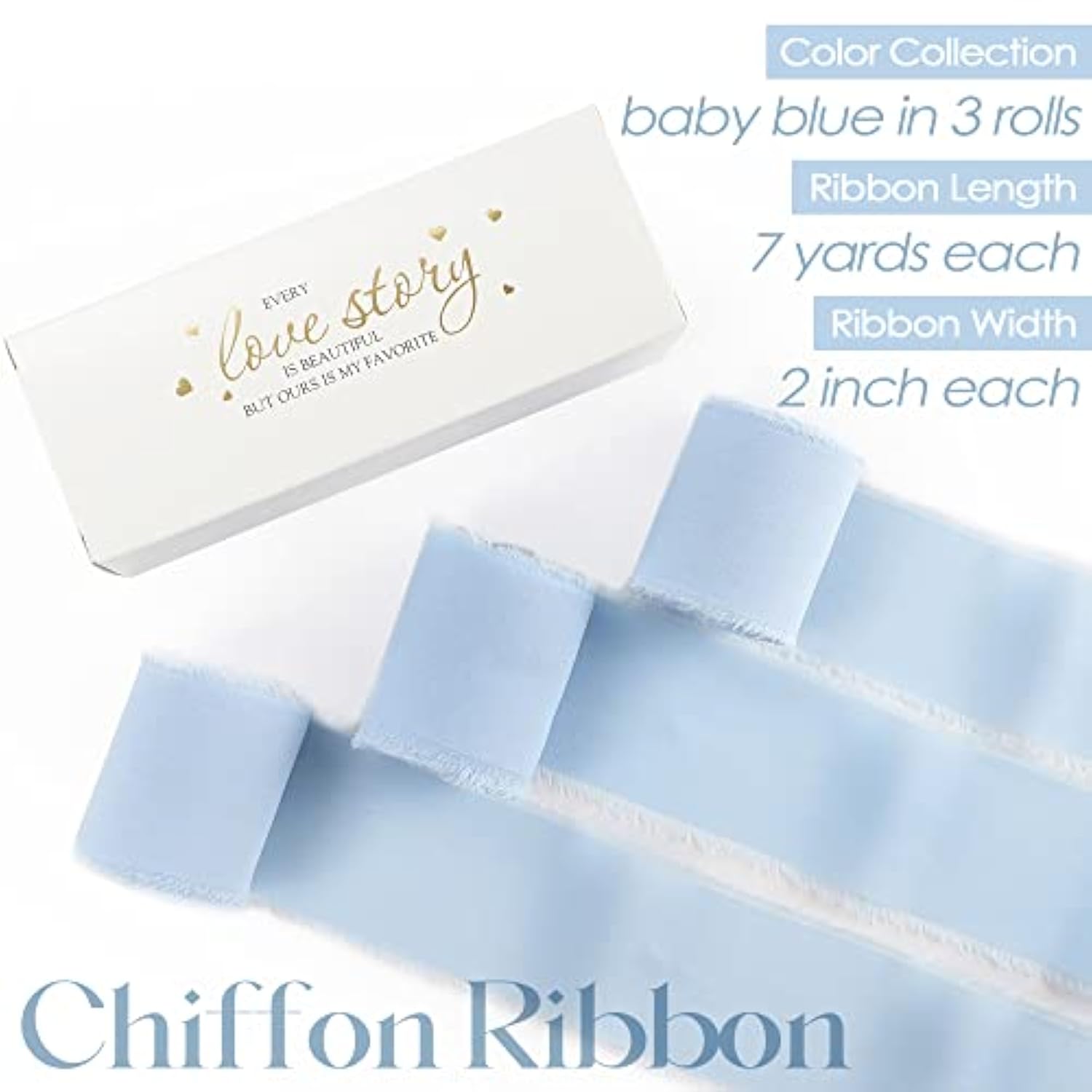 Chiffon Ribbon Handmade Fringe Silk Ribbon 2" X 7 Yards Baby Blue Chif