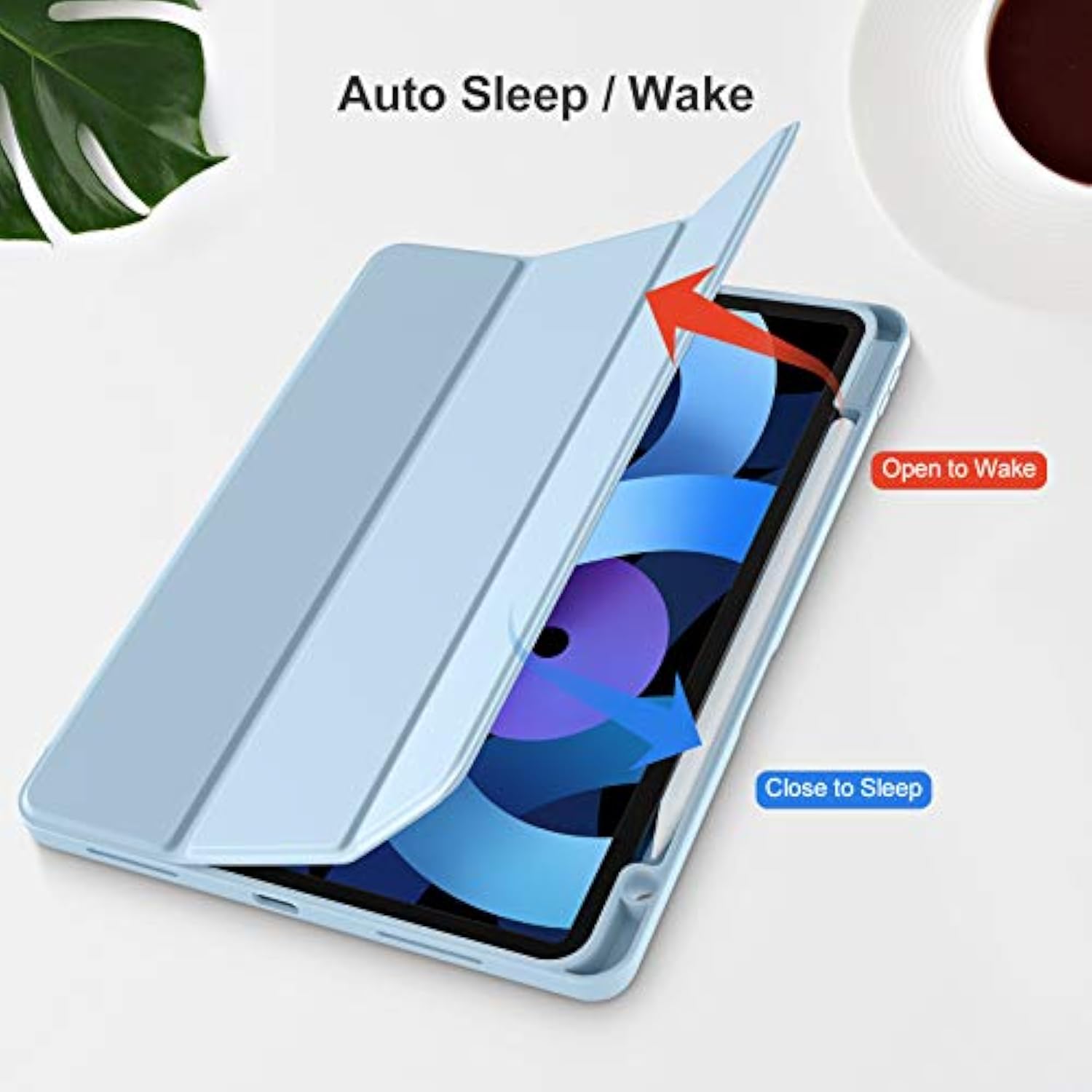 Compatible With Air 11 Inch Case 7Th/6Th Generation (M3/M2) 2025/2024, For Air 5Th/4Th Generation Case 10.9 Inch 2022/2020 With Pencil Holder[Auto Sleep/Wake], Sky Blue