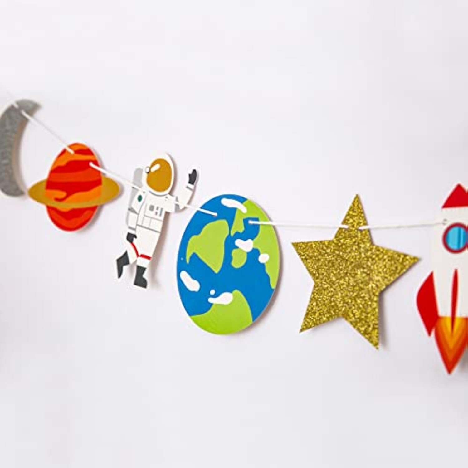Outer Space Garland,Space Birthday Decorations,Planet Theme Banner,Outer Space Wall Decor,Space Baby Shower Decorations,Planets Rocket Astronaut Star (12 Pcs)