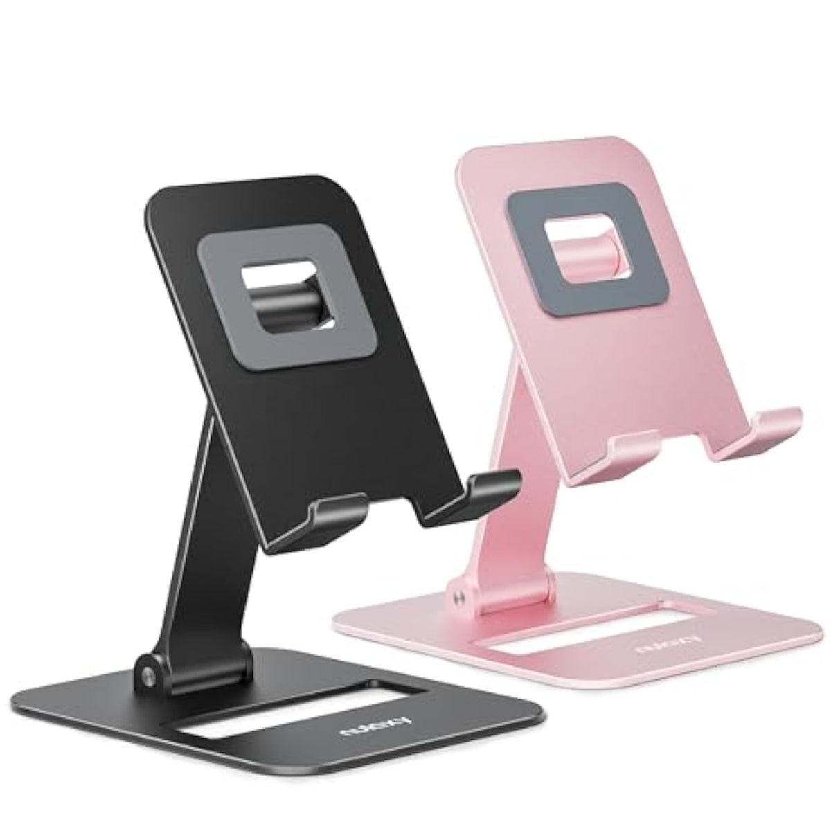 2 Pack Dual Folding Cell Phone Stand, Fully Adjustable Phone Holder For Desk, Compatible With 16 15 14 13 12 11, Nintendo Switch, All Phones, Black & Rose Gold