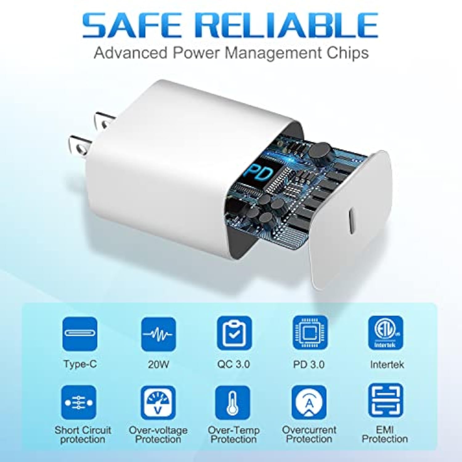 [2-Pack] Usb C Wall Charger, Pd 20W Fast Charging Power Adapter Plug For Iphone 14/13/12/11 Pro Max, Mini, Pro Xr, Galaxy, Pixel 4/3, Ipad/Ipad Mini And More Etl Certificated Charger Adapter