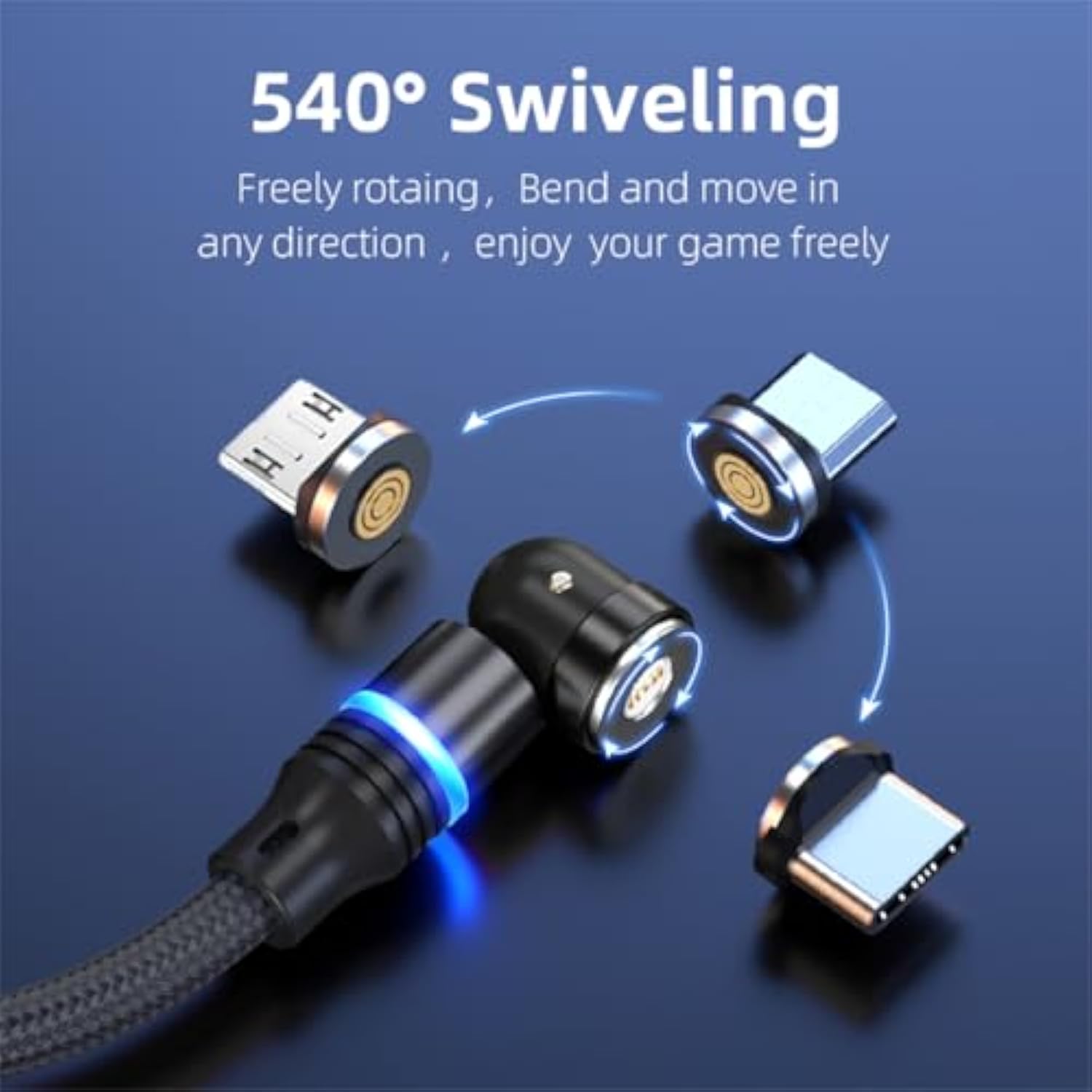Magnetic Charging Cable (6-Pack,1.6+3.3+3.3+6.6+6.6+10Ft) 540° Rotation Magnet Phone Charger Usb C Cable 3A Fast Charging Magnetic Charger Cable With Led Light For Micro Usb Type C Device