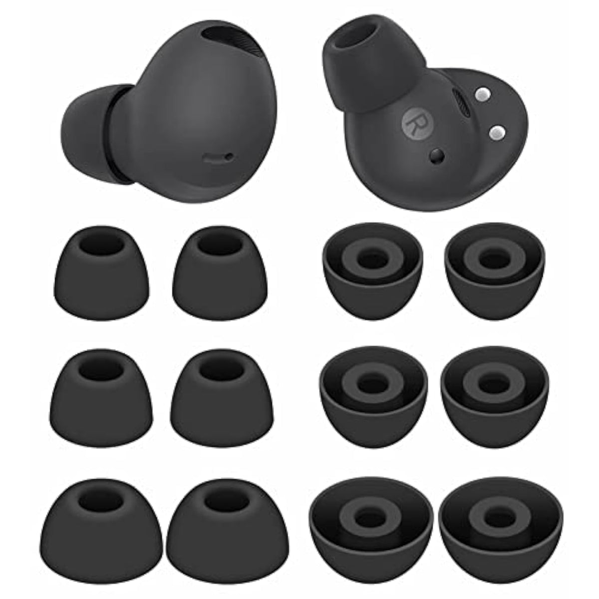 6 Pairs Galaxy Buds 2 Pro Ear Tips Buds Eartips, S/M/L Replacement Soft Silicone Rubber Flexible Gel Earbuds Earplug Fit In Case Compatible With Samsung Galaxy Buds 2 Pro 2022 Release - Graphite