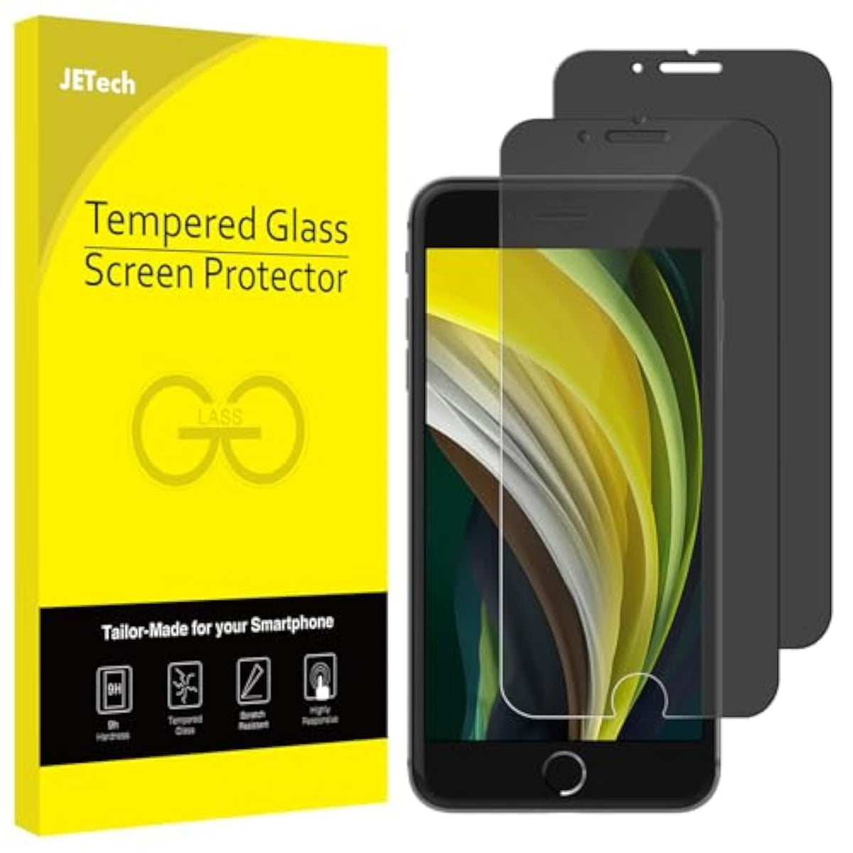 JETech Privacy Screen Protector for iPhone SE 3/2 (2022/2020 Edition), iPhone 8 and iPhone 7, Anti-Spy Tempered Glass Film, 2-Pack