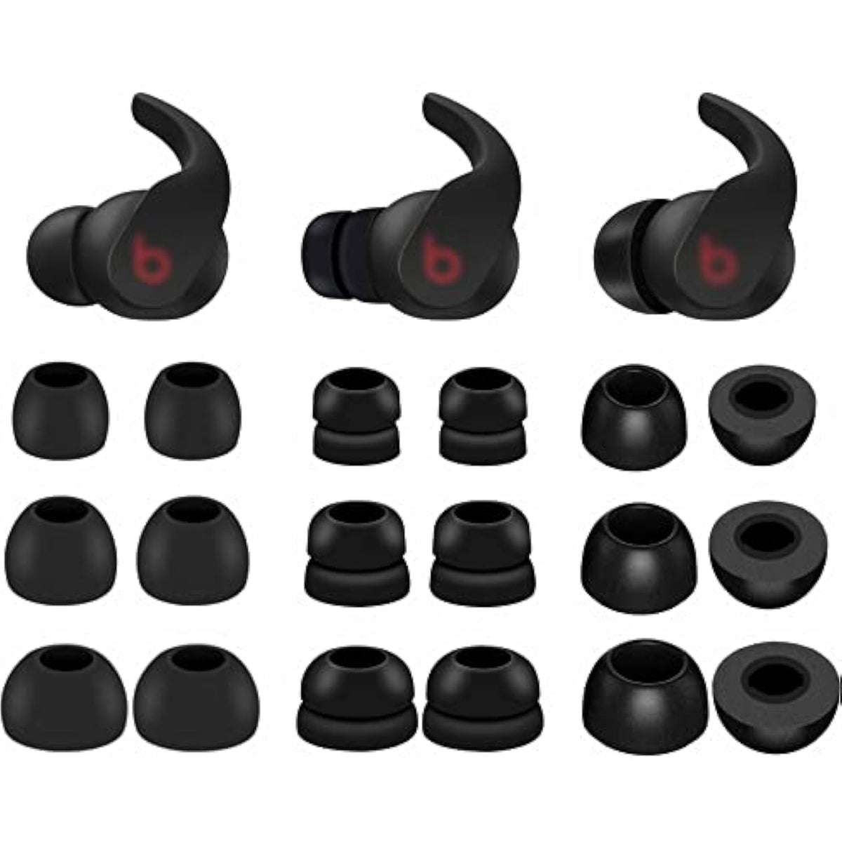 9 Pairs Ear Tips Set Compatible With Beats Fit Pro, Memory Foam Double Flange And Normal Silicone Tips S/M/L Replacement Noise Isolation Fit In Case Eartips For Beat Fit Pro - Black