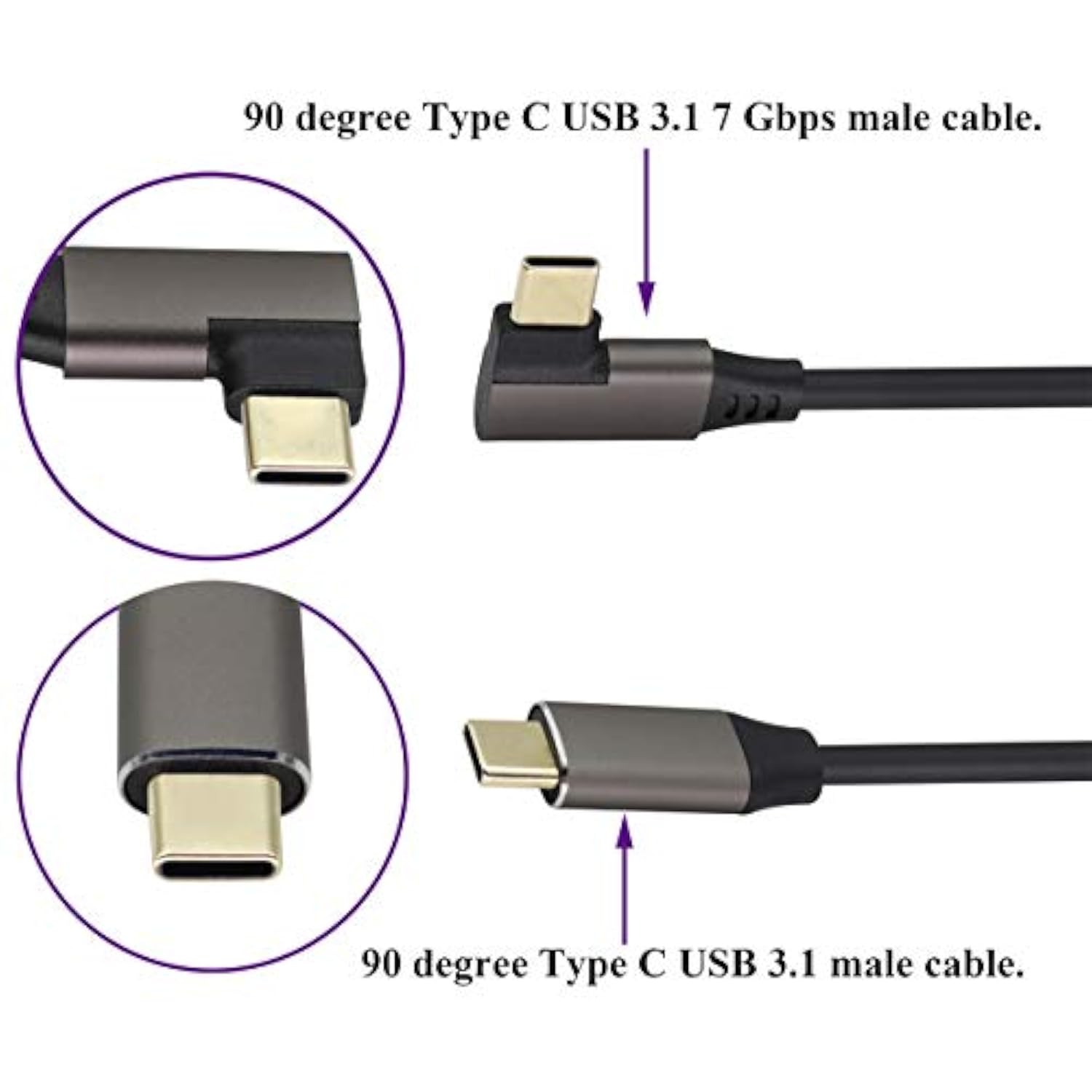 90 Degree Usb 3.1 Type C To Type C Cable 60W&3A Right & Left Angled 3.1 Usb Ty