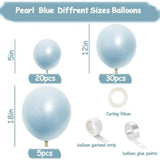 Pearl Blue Balloons Double Stuffed Baby Light Blue Balloon Garland Different Sizes 18/12/5In Thick Latex Pastel Balloon Arch For Birthday Baby Bridal Shower Wedding Snowflake Frozen Party Decorations