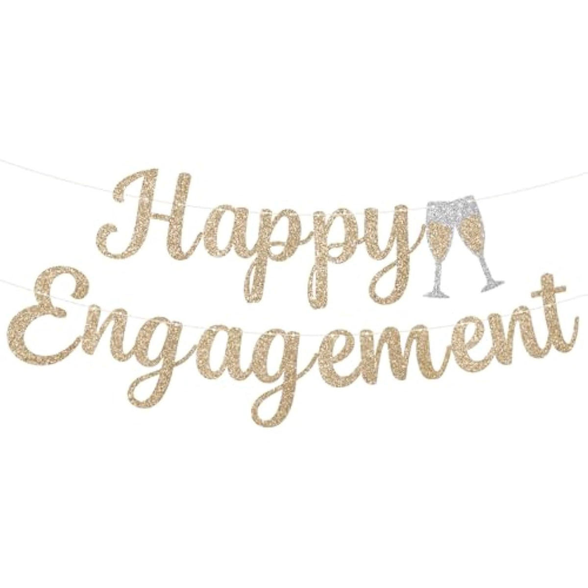 Pre-Strung Champagne Gold Glitter "Happy Engagement" Banner No DIY Wedding/Bridal Decor