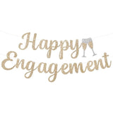Pre-Strung Champagne Gold Glitter "Happy Engagement" Banner No DIY Wedding/Bridal Decor