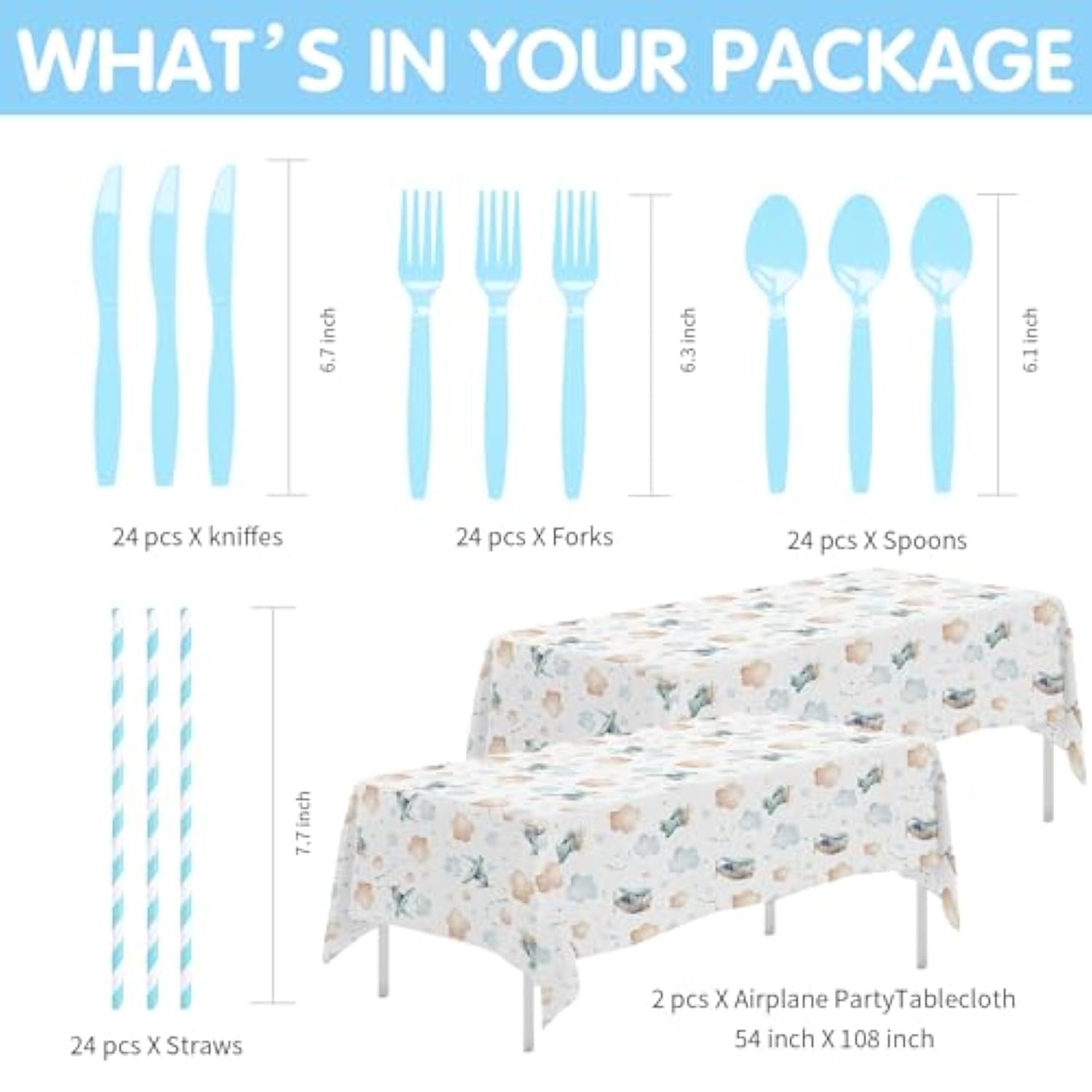 194-Pc Airplane Party Tableware Set - Plates, Cups & More for 24 Guests