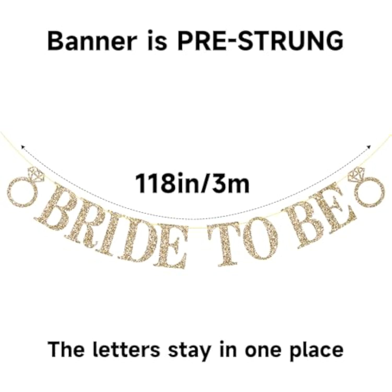Pre-Strung Bride To Be Banner Gold Glitter Bachelorette Bridal Shower Wedding Decor