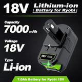 New Upgraded 7.0Ah Battery For Ryobi 18V Battery Lithium-Ion Battery For Ryobi 18V Oneplus Battery P102 P108 P189 P190 P197 P100 P107 For 18V Ryobi Battery Replacement Cordless Tool Battery 2Pack