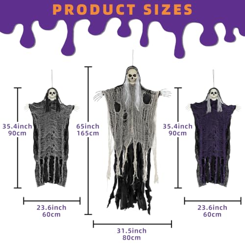 3PCS Scary Hanging Ghosts,Halloween Grim Reaper Skeleton Halloween Decor.