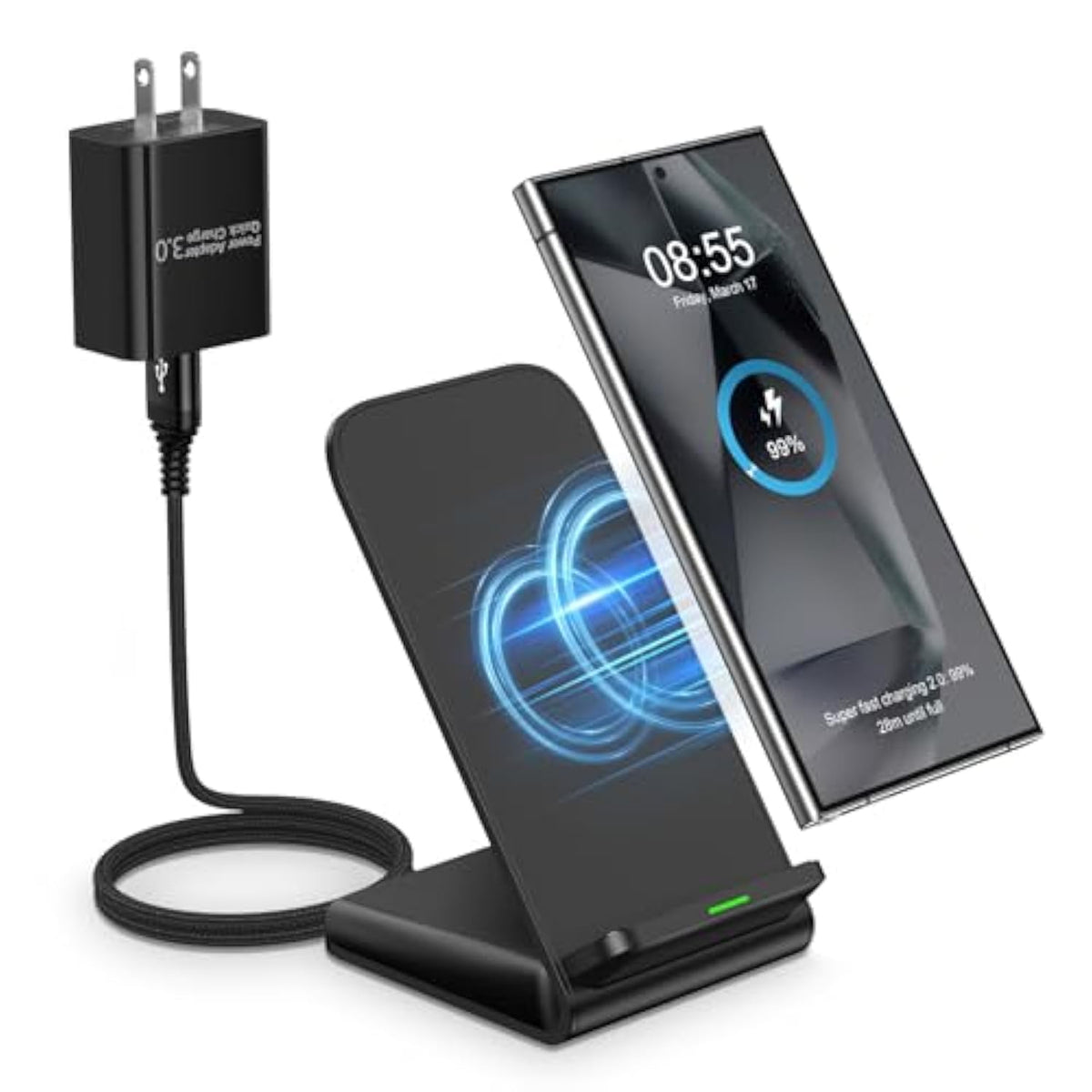 S25 Plus Fast Charger Wireless Samsung Charging Pad Charger Station Phone Stand Desk Charger Pad For Samsung Galaxy S25 Ultra S24 Plus S24Fe S23Fe S22 S21, Pixel 9 Pro, Iphone 16 Plus, 18W Qc Adapter