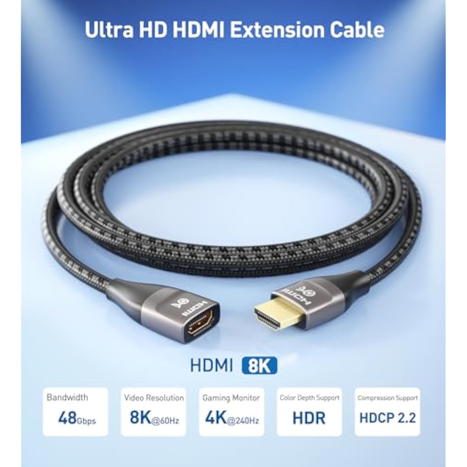 Cable Matters 48Gbps Ultra HD 8K HDMI Extension Cable 3.3 ft / 1m (HDMI Male t