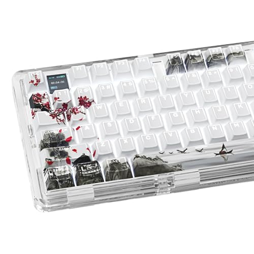 Pbt Keycaps Set 142 Keys, Shine Through White Japanese Keycap, Plum Blossom Custom Double Shot Keycap Set, Cherry Profile Dye-Sublimation Key Caps For Cherry Mx Mechanical Keyboards