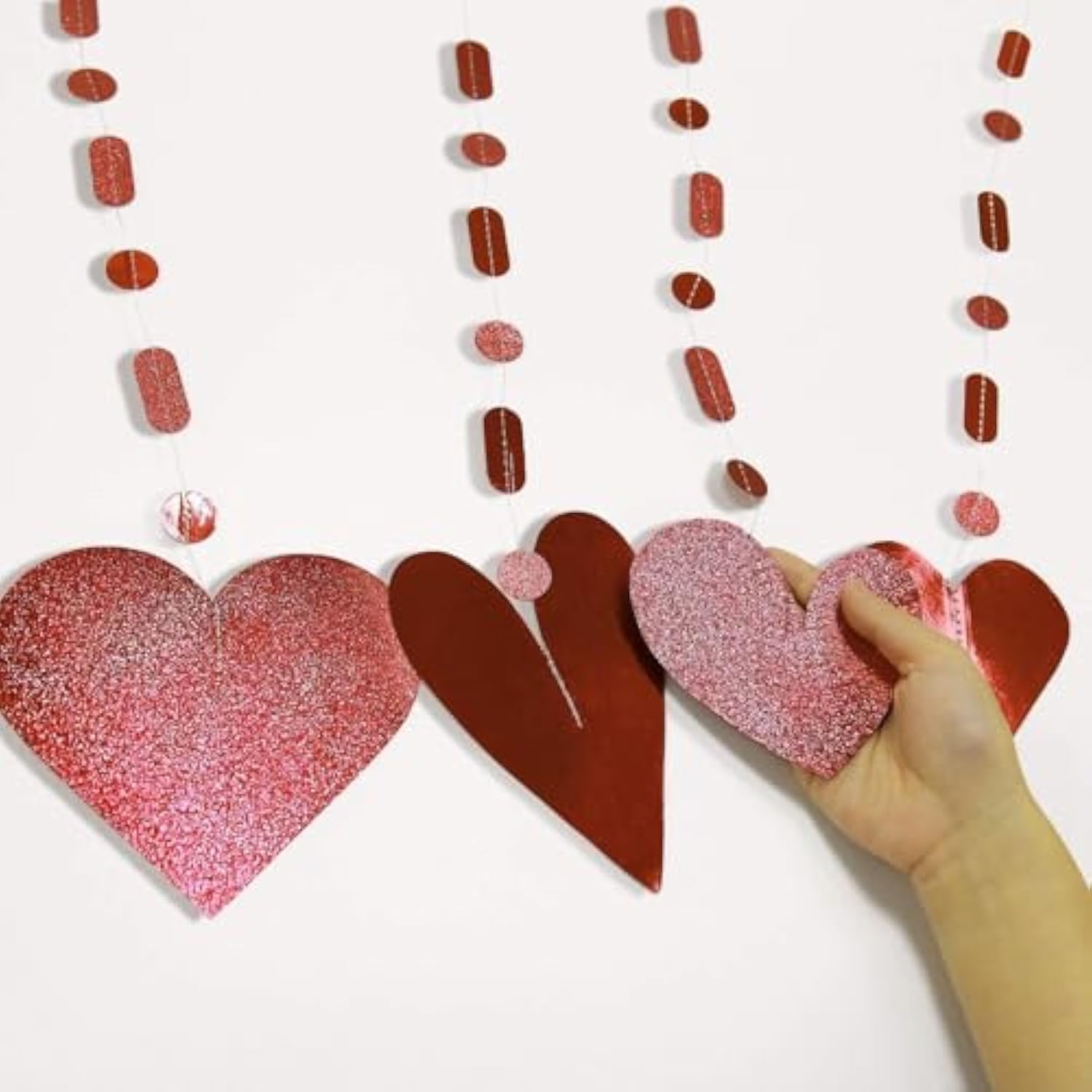 Glitter Red Heart Garland Decorations Hanging Garlands Streamer Banner