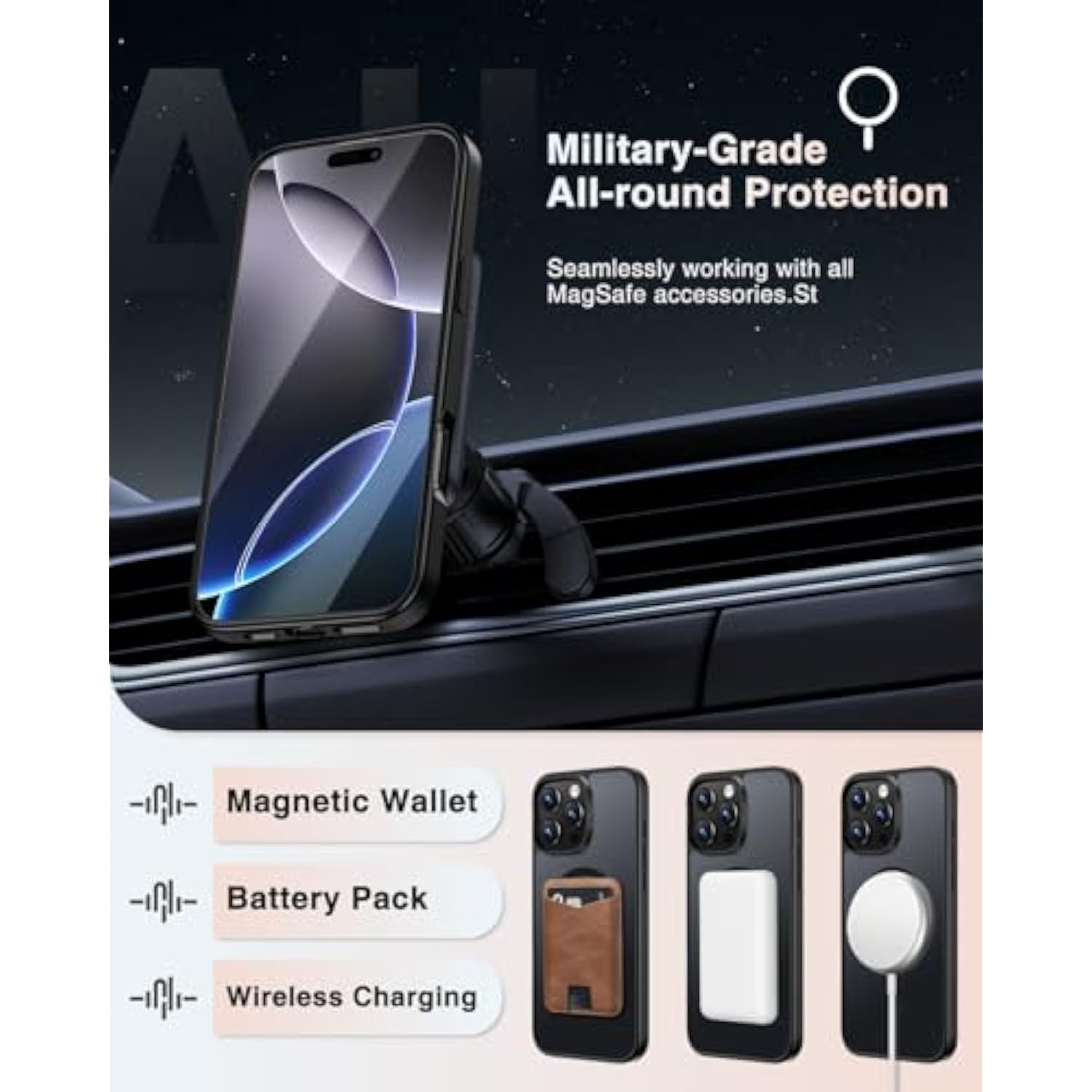 [4 In 1] Magnetic For Iphone 16 Pro Case, 2 Pics Privacy Screen Protectors And 1 Pic Camera Protector, Fit For Magsafe, Military Grade Shockproof Translucent Matte Slim 16 Pro Phone Case 6.3", Black