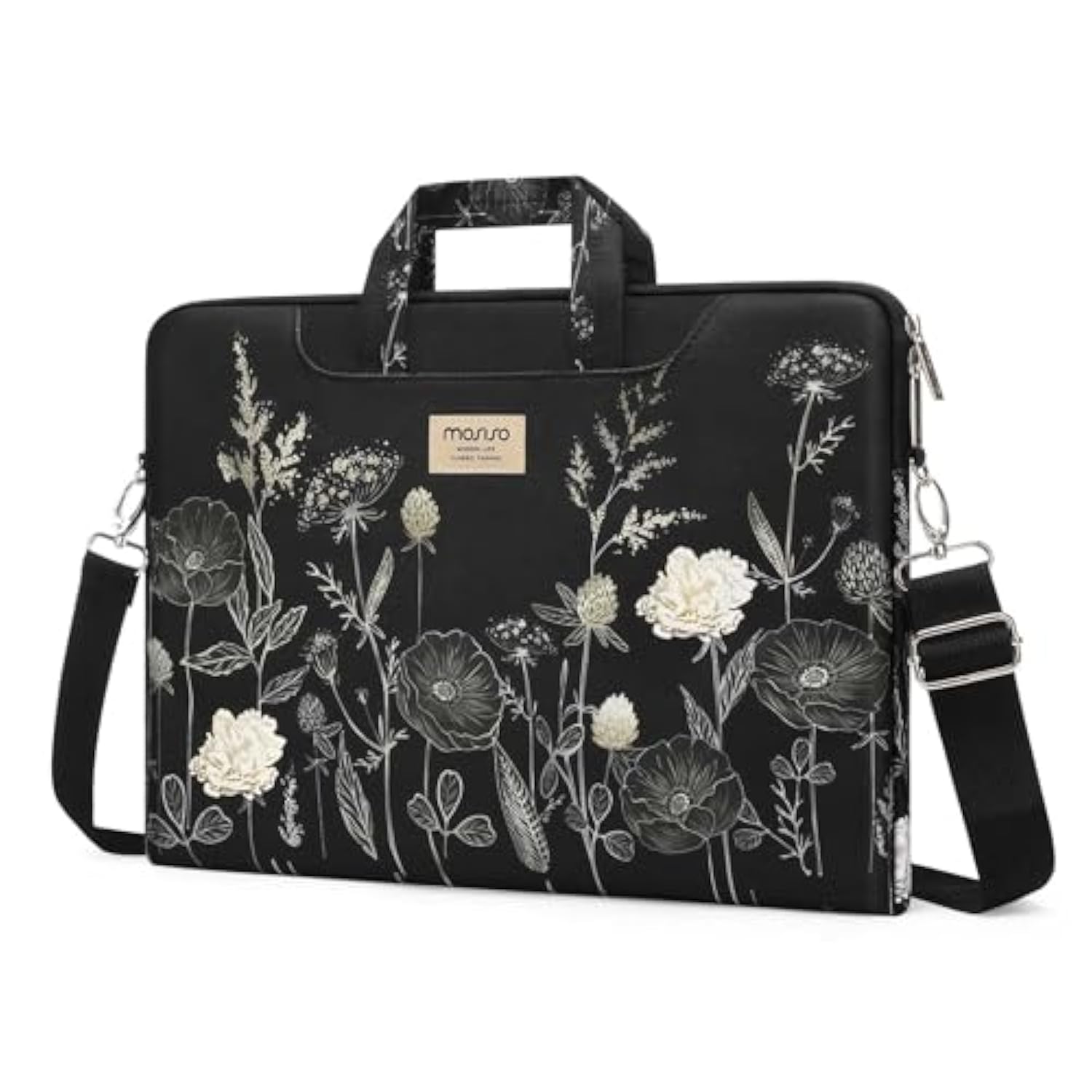 MOSISO Laptop Bag for Women, 15.6 inch Computer Bag Compatible with MacBook, HP, Dell, Lenovo, Asus, Notebook, 15-15.6 inch Laptop Messenger Shoulder Sleeve with Strap, Retro Flower
