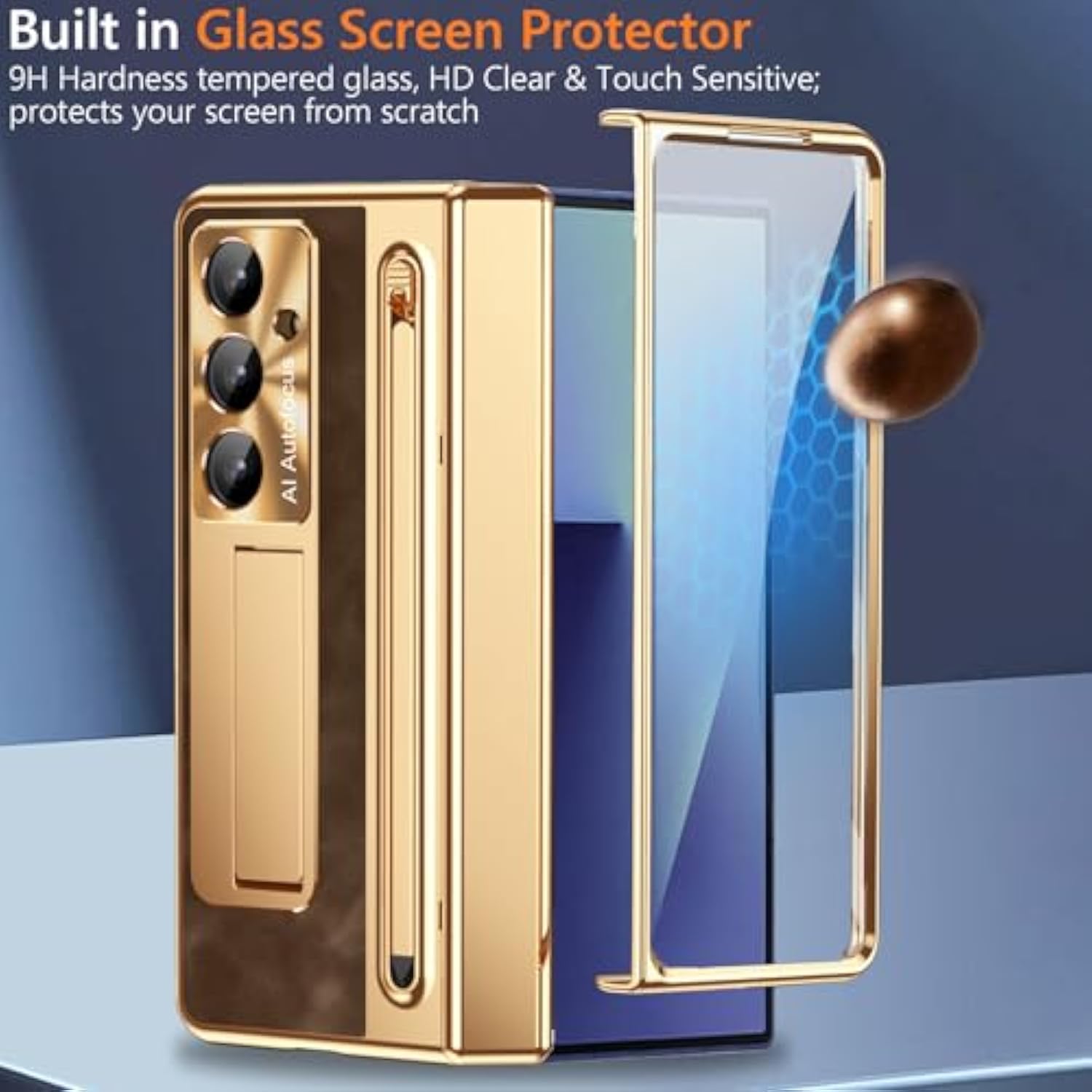 For Samsung Galaxy Z Fold 7 Case With S Pen Holder & Slim Stylus, Fold7 Pu Leather Phone Case With Kickstand Built In Screen Protector Camera Protector Protective Cover For Z Fold7 Gold+Coffee