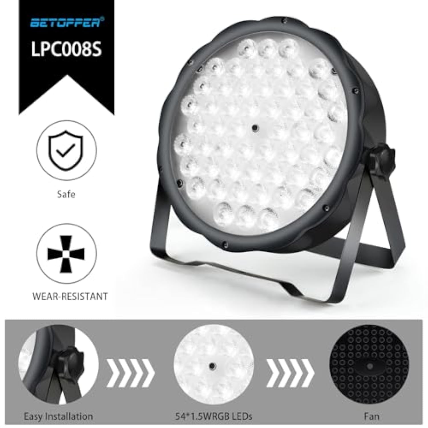 Led Par Lights 54 X 1.5W, Rgb Stage Lights Dmx Dj Lighting Sound Activated With Stand, Strobe Light & Wash Par Lighting Dmx For Parties, Church, Wedding, Bars