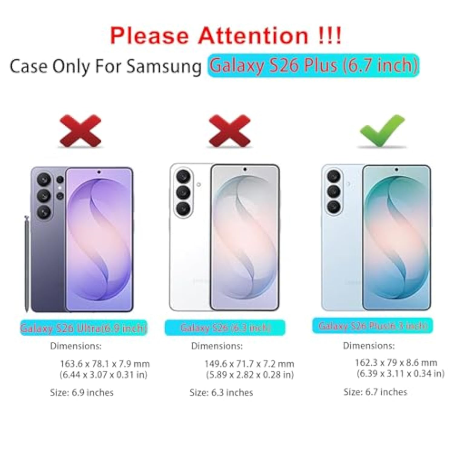 3 in 1 Phone Case for Samsung Galaxy S26 Plus, Black, Heavy Duty Full-Body Protector