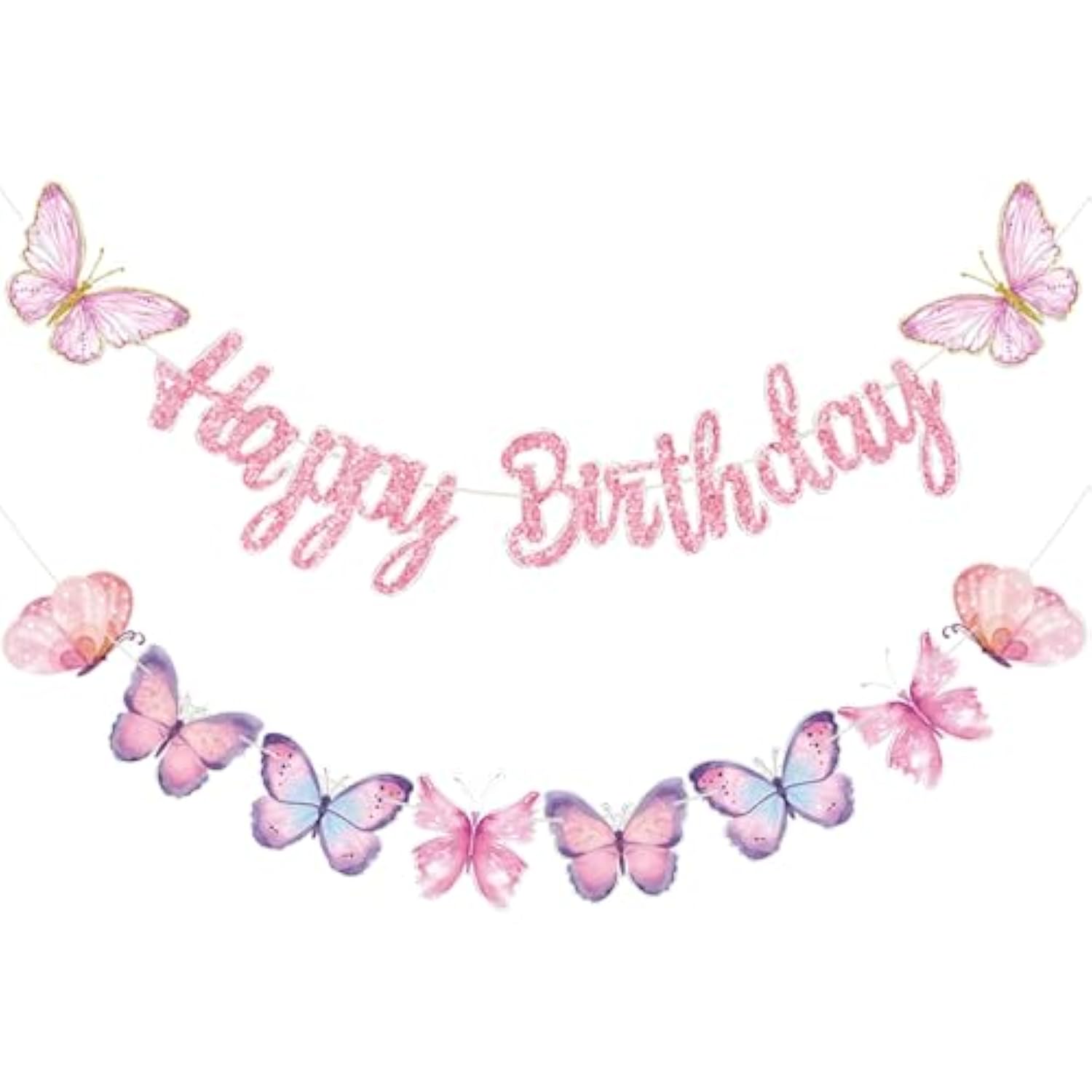 Pink Butterfly Birthday Banner, 63" X 23.6", Fade Resistant, Lightweight, Women/Girls/Teen Girls