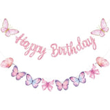 Pink Butterfly Birthday Banner, 63" X 23.6", Fade Resistant, Lightweight, Women/Girls/Teen Girls