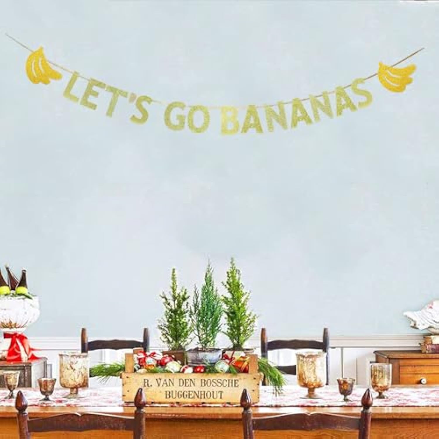 Lets Go Bananas Letter Banner, Twotti Frutti Decorations, Banana Theme Birthday Banner For Fruit Party Decor, Gold Glitter