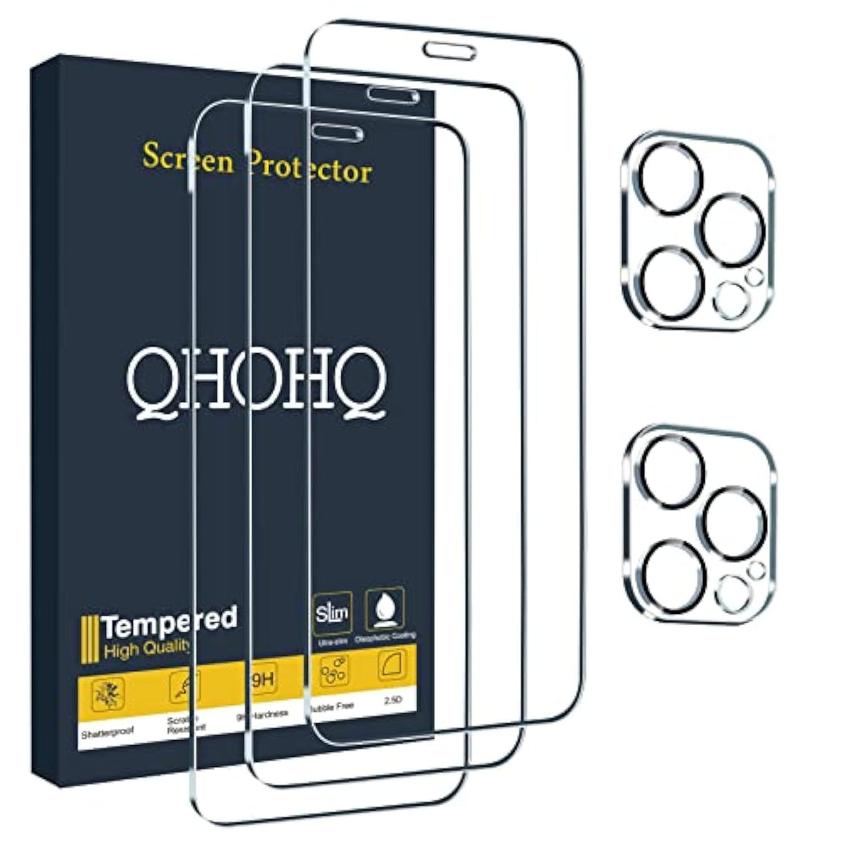 3 Pack Screen Protector For Iphone 12 Pro 6.1 Inch With 2 Pack Tempered Glass Camera Lens Protector, Ultra Hd, 9H Hardness, Scratch Resistant, Easy Install - Case Friendly