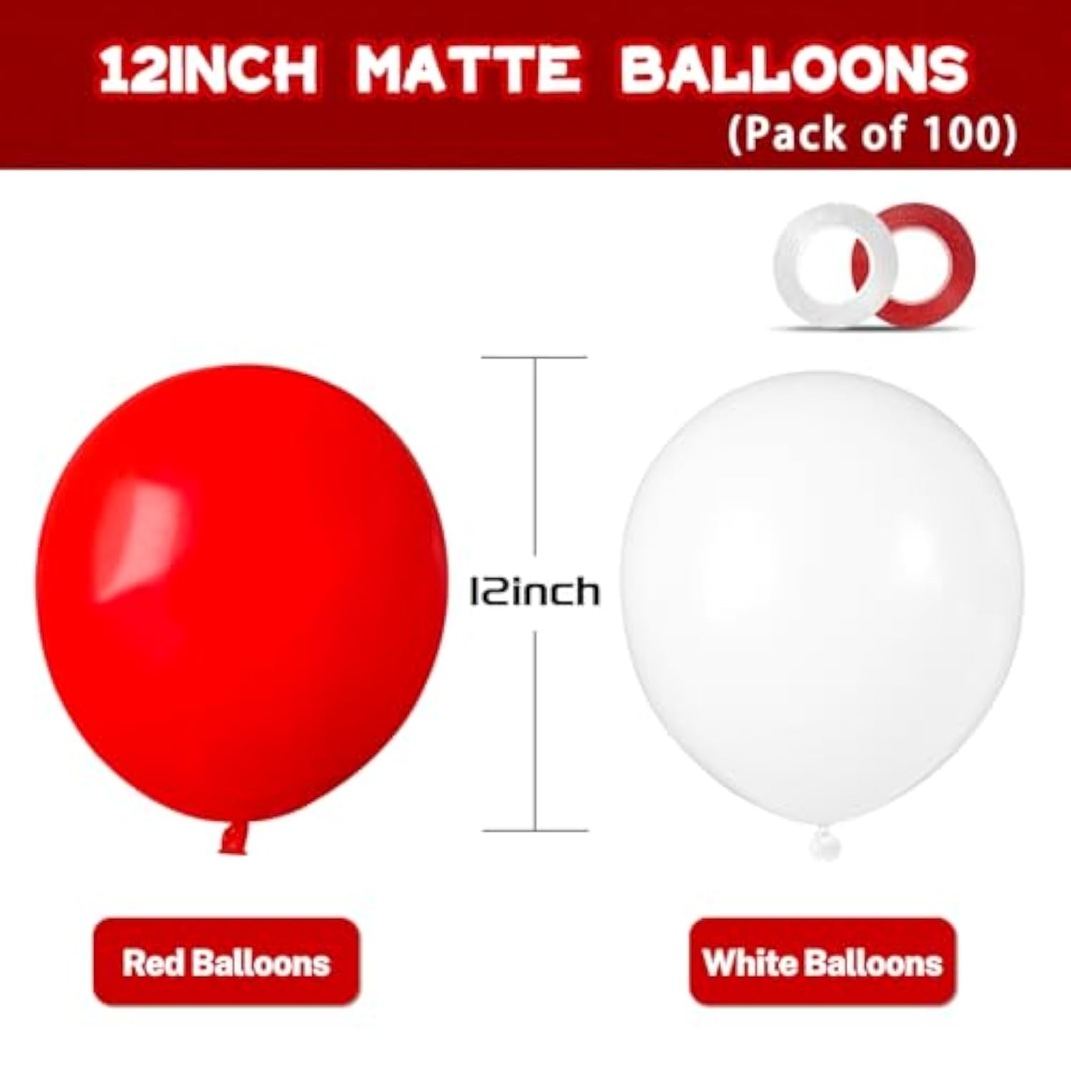 100Pcs Red And White Balloons 12 Inch Thickened Latex Red White Balloons For Mother'S Day Decoration Valentine'S Day Birthday Wedding Mother'S Day Christmas Party Decorations