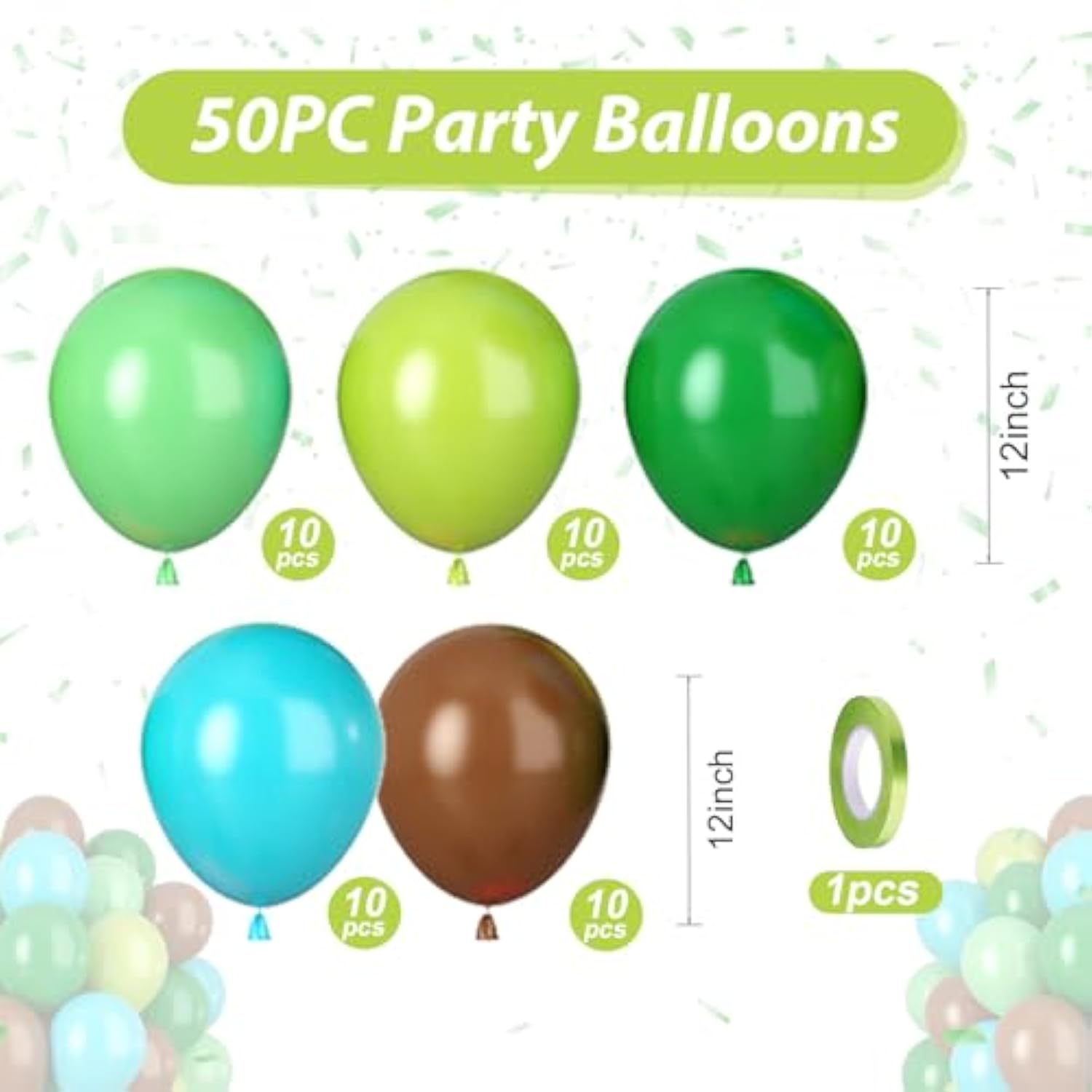 50pcs Green Brown Balloons Jungle Forest Theme Birthday Baby Shower Decor