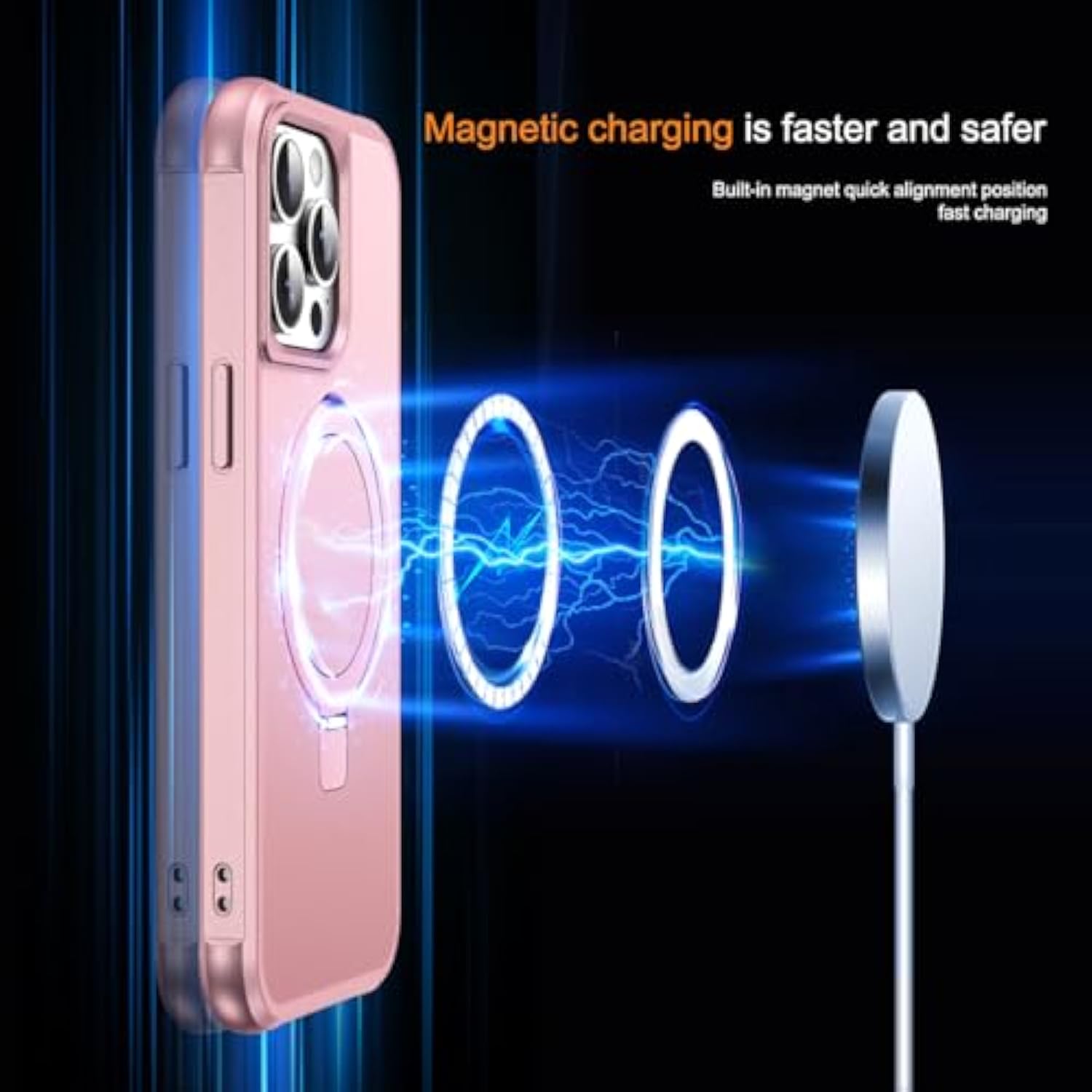 Compatible With Iphone 12 Pro Max Case & Iphone 13 Pro Max Case 6.7" With Magnetic O-Ring Stand [Compatible With Mag-Safe][Great Grip Feeling], Rose Gold