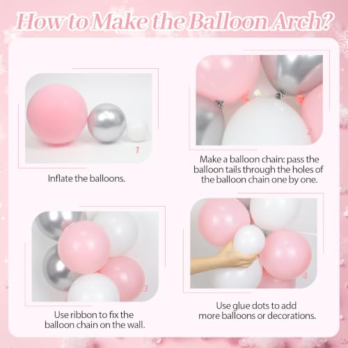 153pcs Winter Balloon Arch with Pink Silver Snowflake Balloons