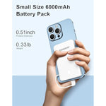 Portable Phone Charger Built In Cable Small 6000Mah Power Bank With Cables, Slim Lightweight External Battery Pack Usb C Battery Charger For Cell Phone And More