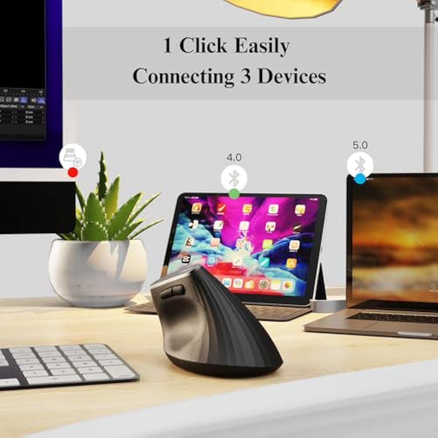 Ergonomic Wireless Mouse,Bluetooth Vertical Mouse With Bt5.0/4.0/2.4G, Rechargeable With Battery Indicator,Ergonomic Design For Comfort And Reduced Wrist Strain For Home,Office Use,Black