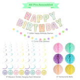 Birthday Decorations, No Diy, Pre-Strung Happy Birthday Banner With Honeycomb Balls, Hanging Swirls, Circle Dots Garland, Happy Birthday Party Decorations For Women Men Boys Girls (Pastel)