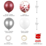 60 Pcs Burgundy & Silver Balloon Garland Kit – Red, White, Confetti Balloons for Party Decor