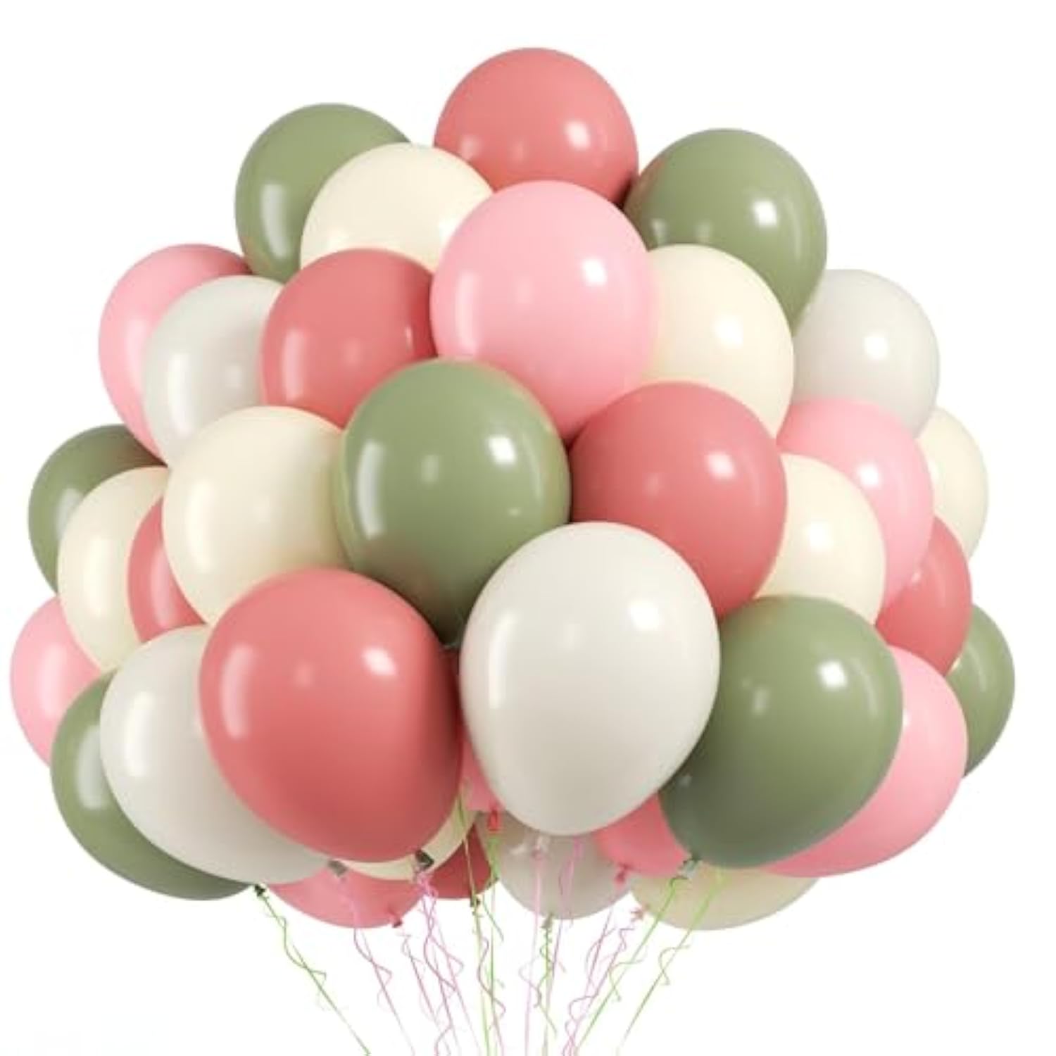 Sage Green Pink Balloons, 50 Pcs Pink And Green Balloon, 12 Inch Light Yellow Ivory Latex Balloons For Girls Baby Shower Birthday Boho Wedding Gender Reveal Jungle Spring Party Decorations