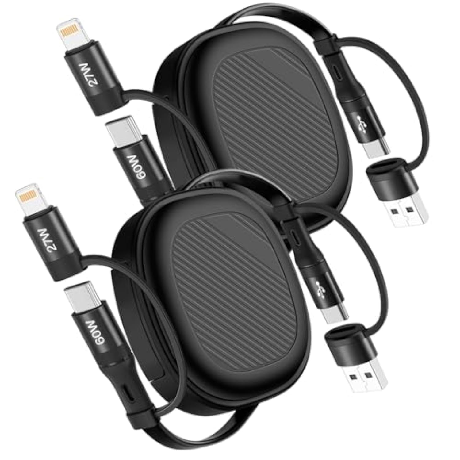 5 In 1 Retractable Iphone Fast Charging Cable, 2Pack 60W Multi Charging Cable 3.8Ft Multiple Lightning Charger Cord With Usb-A/C To C/L Port For Iphone 16 15 14 13,Ipad,Samsung S24 S23,Tablet & More
