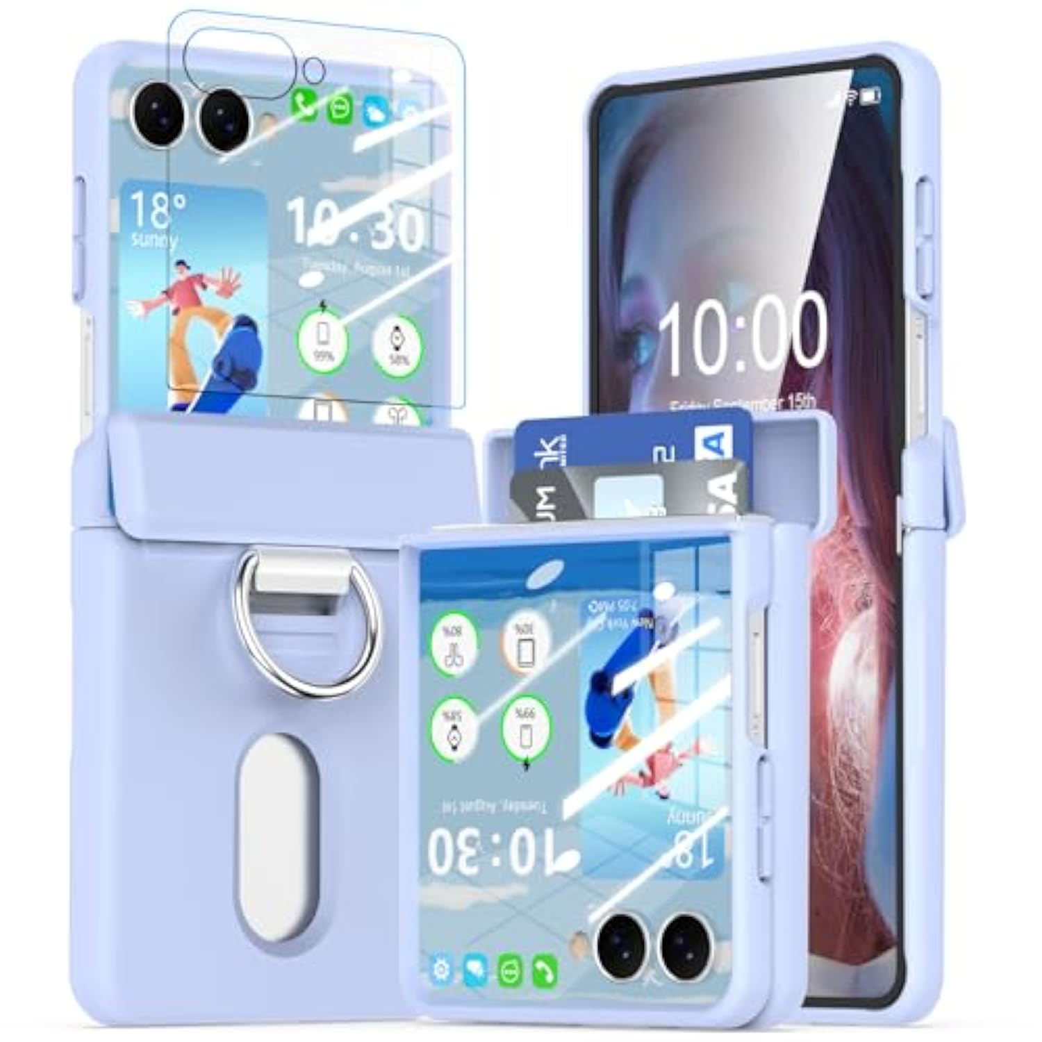 Designed For Samsung Galaxy Z Flip 7 Case, Flip 7 Wallet Case With Card Holder & Screen Protector & Hinge Protection Shockproof Durable Phone Cover (Purple)