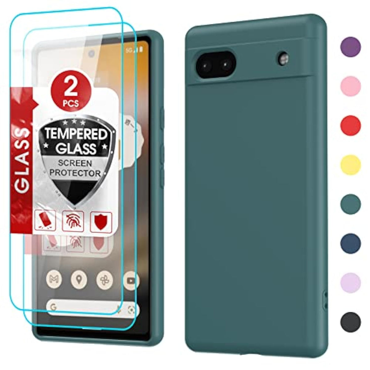 Google Pixel 6A Phone Case with 2 Pack Tempered Glass Screen Protectors