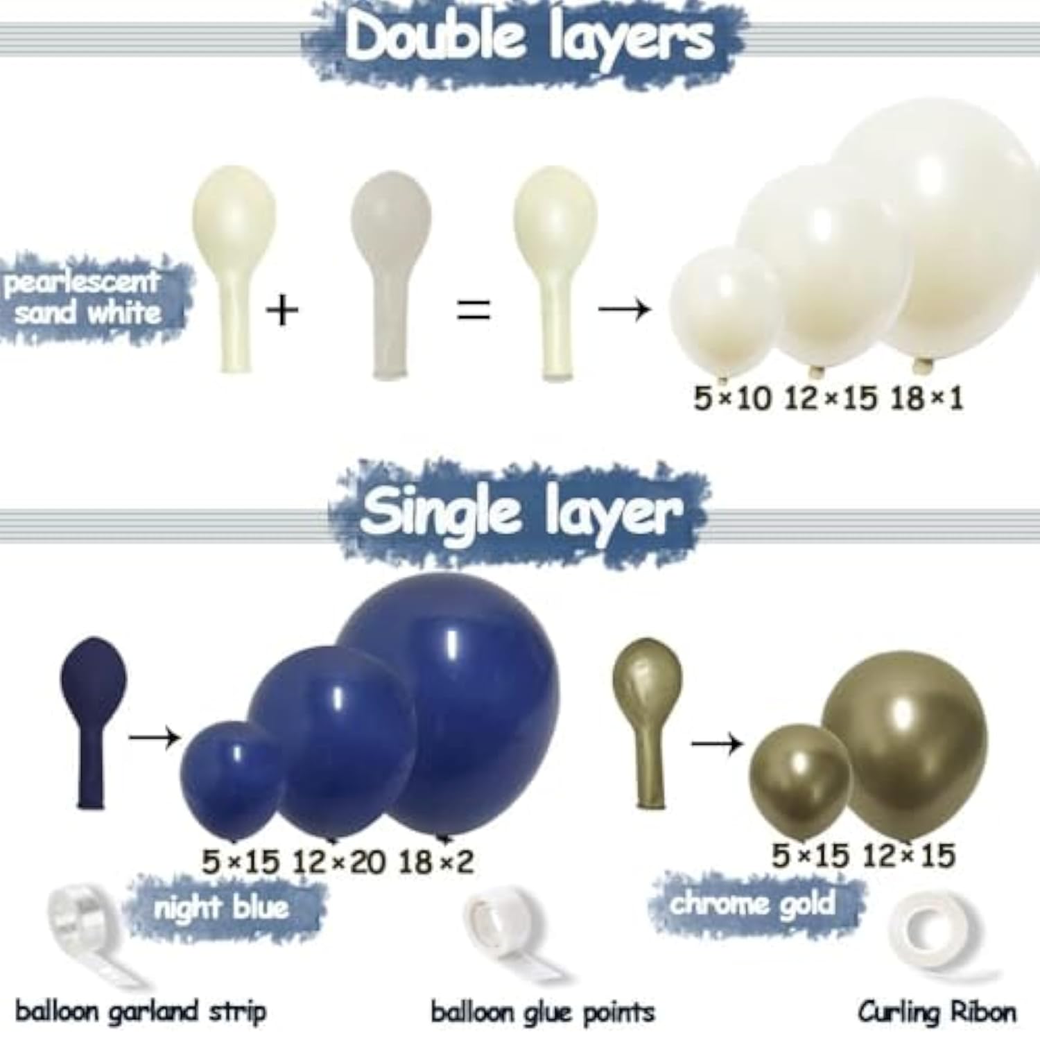 93Pcs Navy Blue Balloon Garland Kit - White, Royal Blue, Gold Balloons for Party