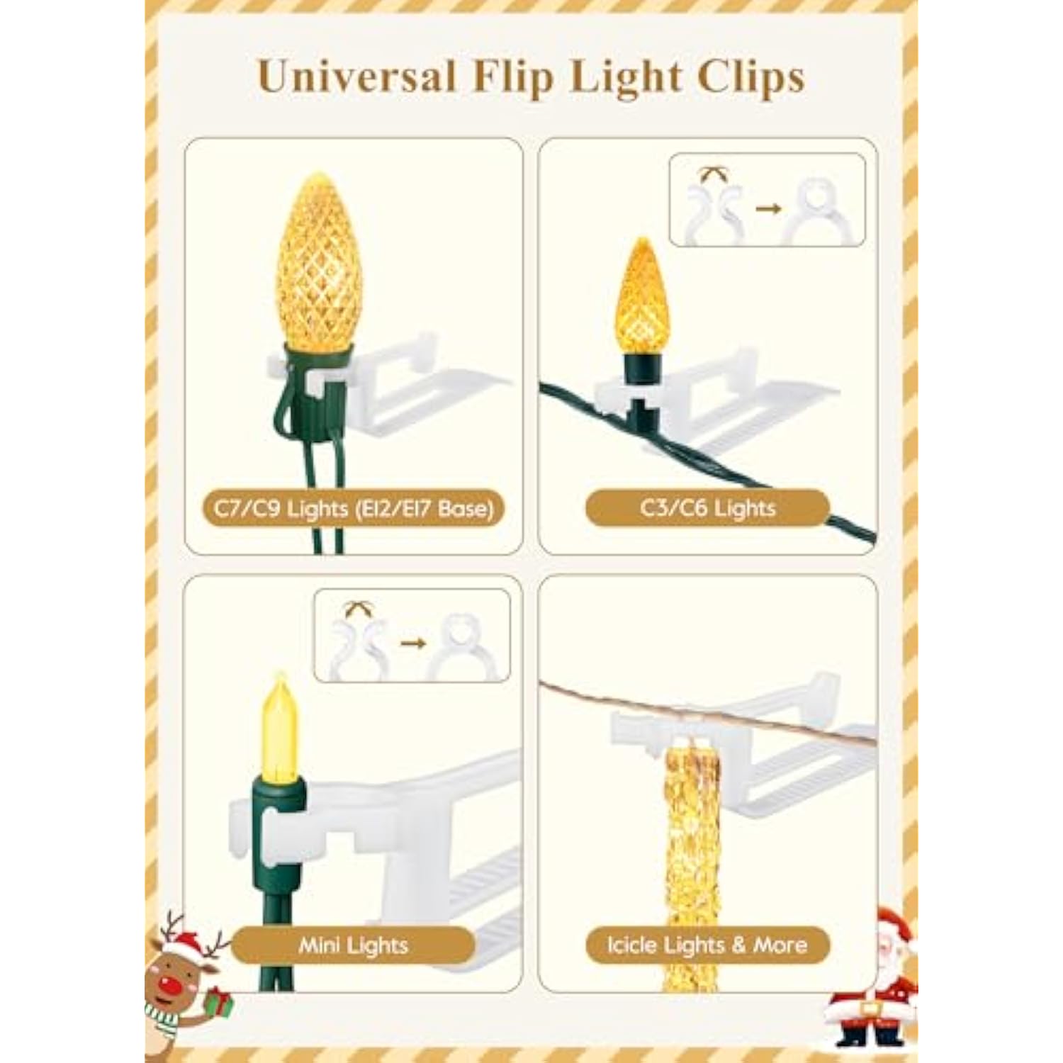 All In One Christmas Light Clip, Universal Gutter And Shingle Clip For C7, C9 And Mini Lights, 100 Pack