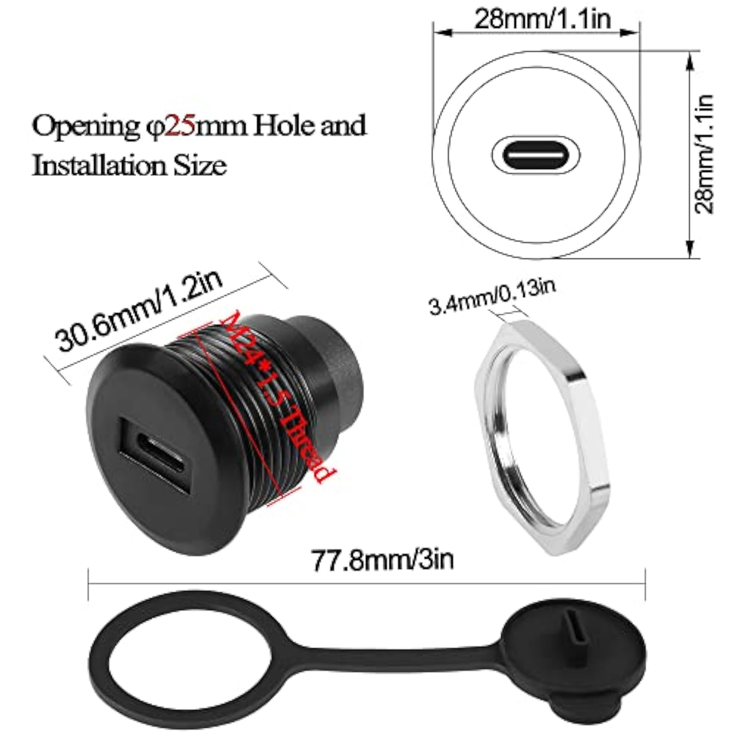 Usb C To Usb3.0 Embedded Threaded Fixed Adapter 5Gbps Usb C Female To Usb3.0 F